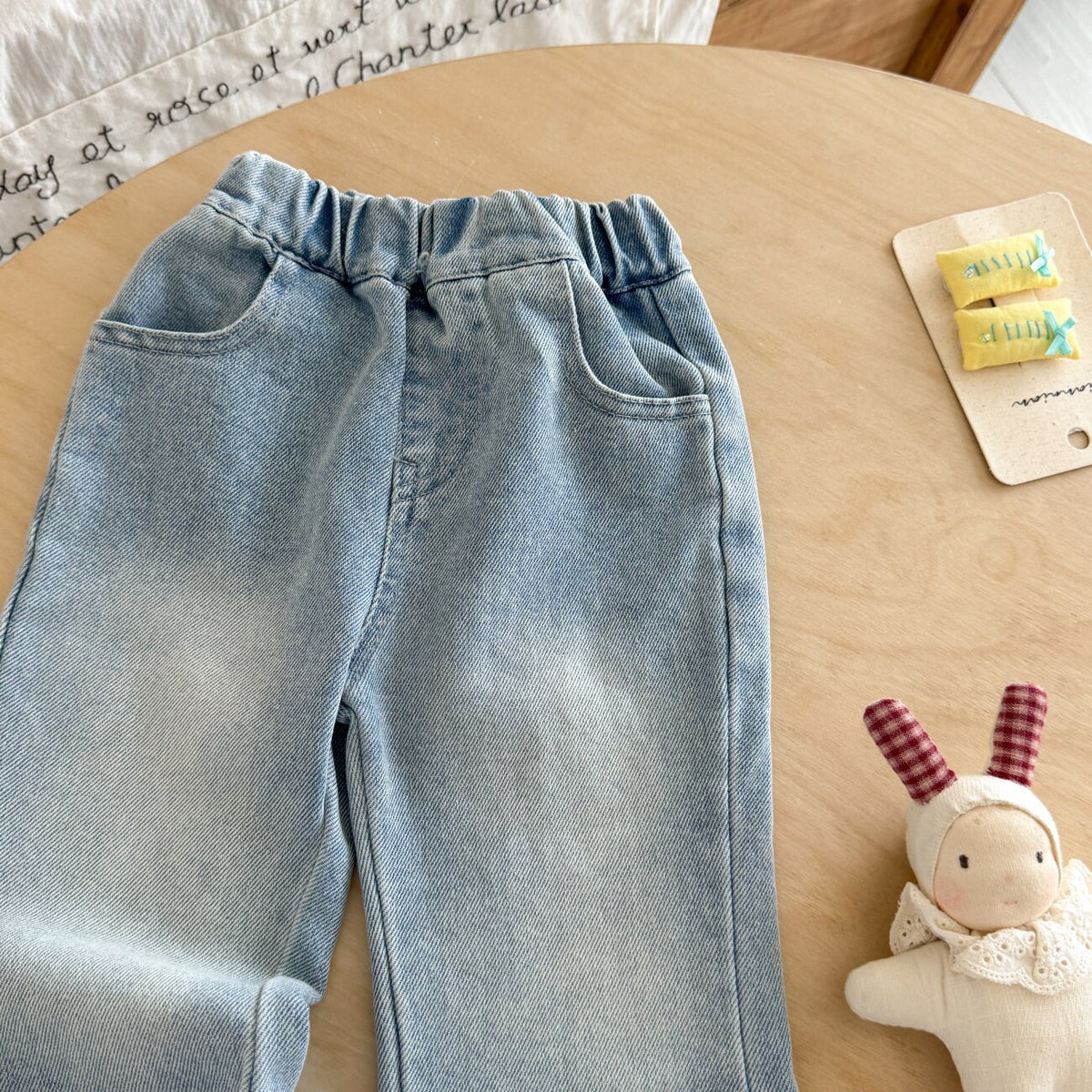 Princess Style Girl's Denim Pants With Embroidery In Grey, Full Length Children's Denim Trousers