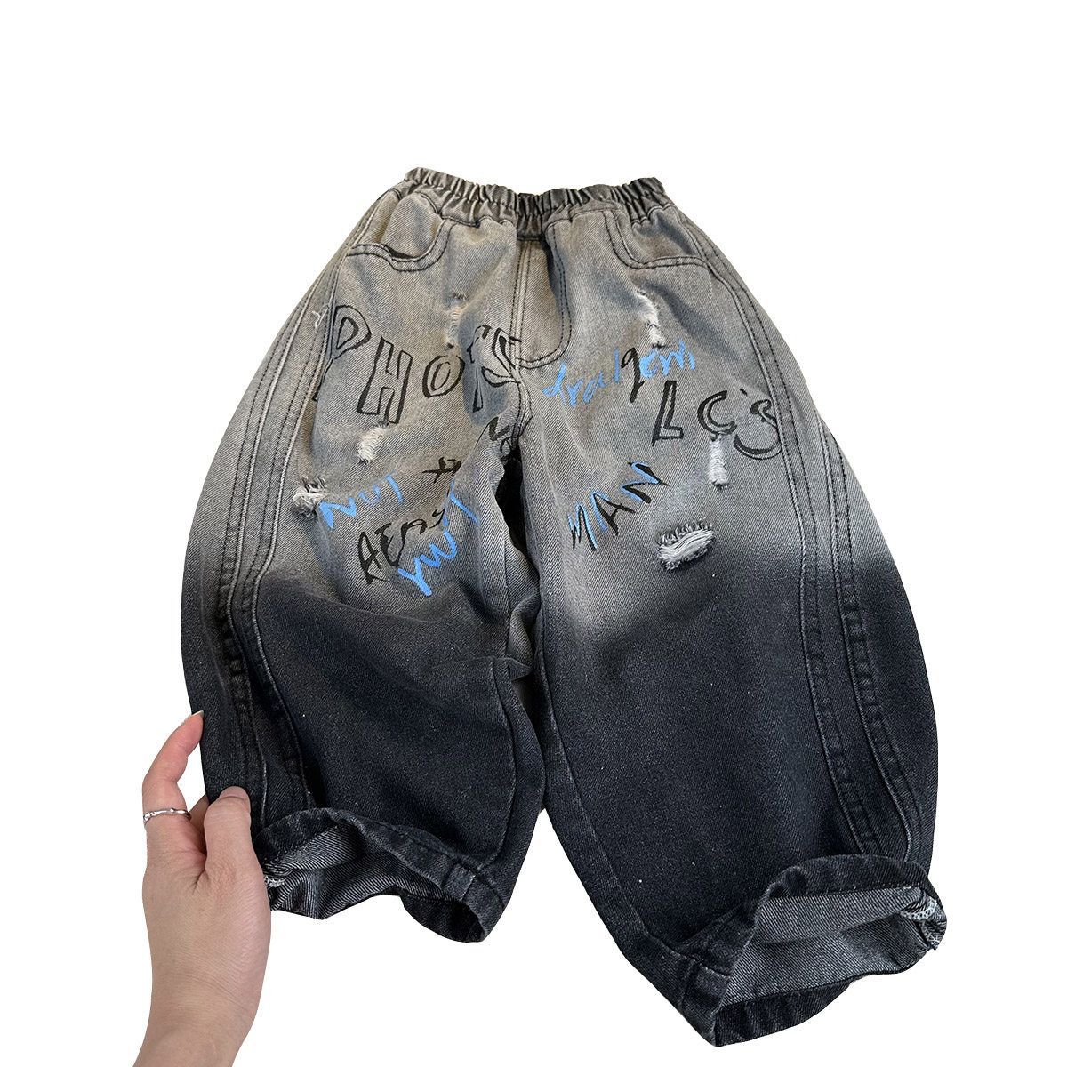 Denim Jeans For Baby Boys Featuring Elastic Waist And Full Length Design