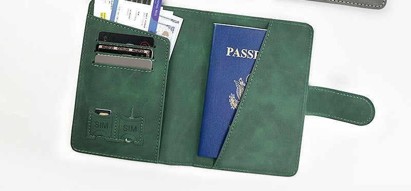 Unisex Solid Color RFID Passport Holder In PU Leather With Sewing Thread Detail