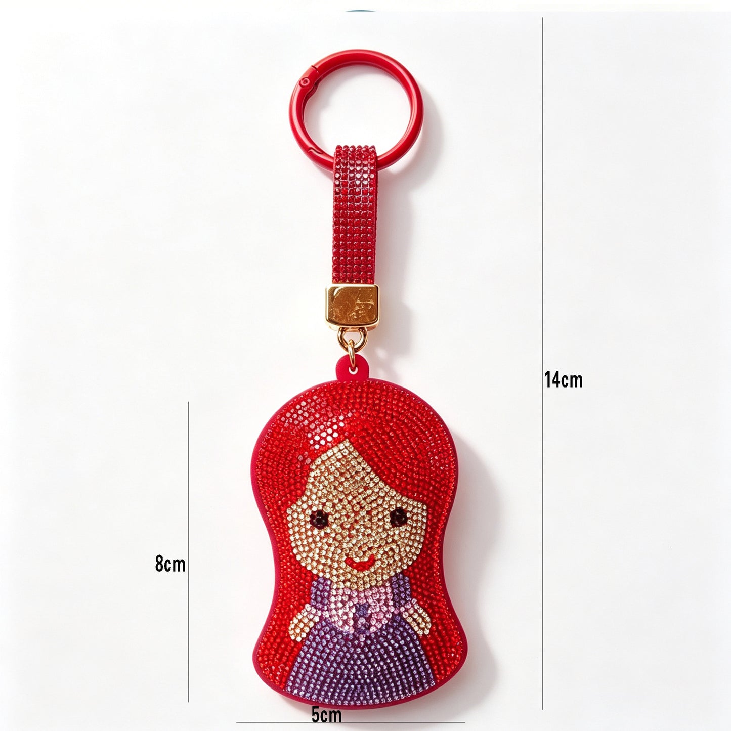 Mermaid Red Bag Charm Key Chain Featuring Sparkling Rhinestones