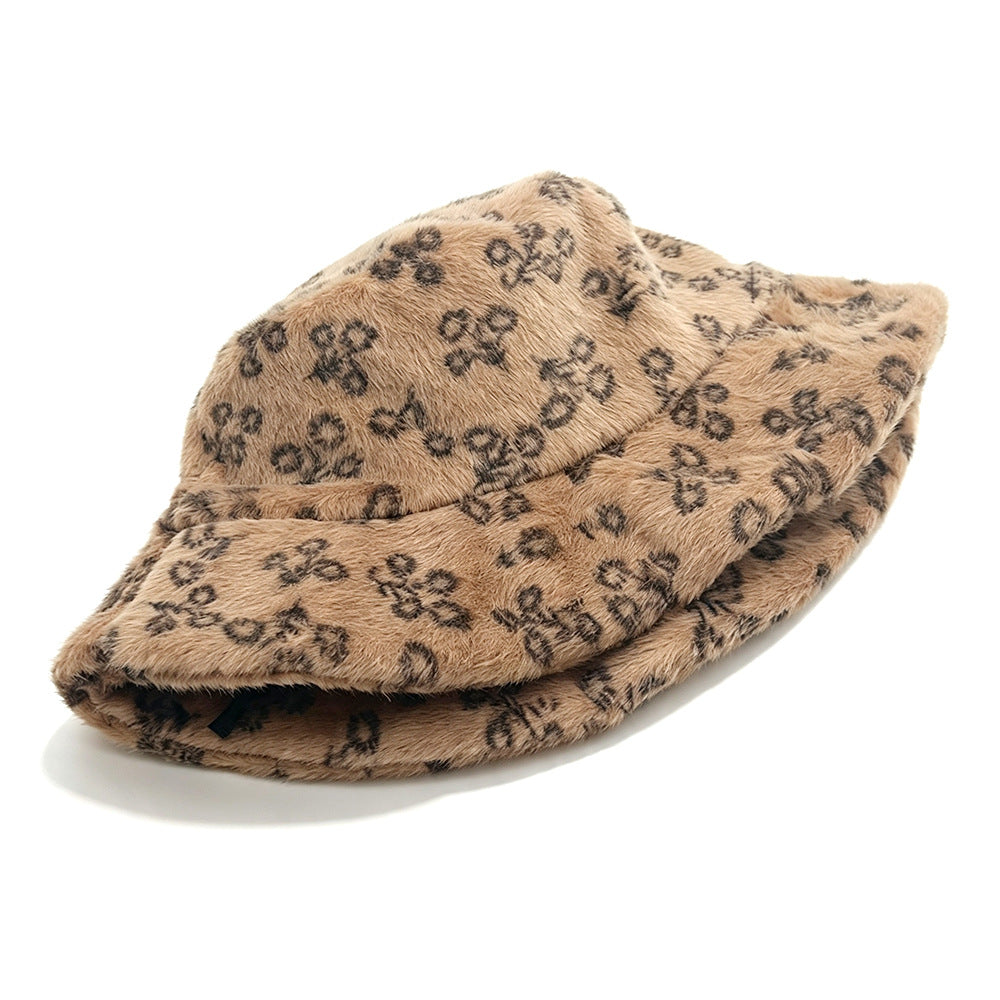 Ditsy Floral Warm Sweet Unisex Bucket Hat With Short Brim, Plush Material And Plush Craft Adult Hat