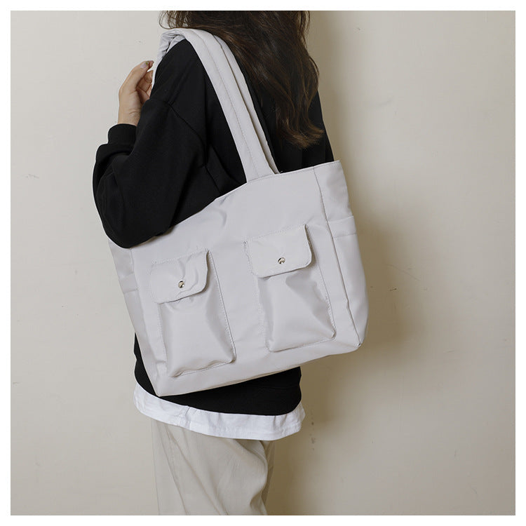 Women’s Square Nylon Tote Bag With Sewing Thread Detail, Single Shoulder Strap, Perfect For Summer