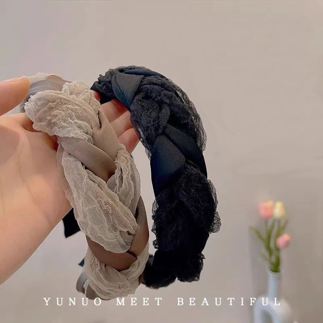 Retro Braid Hair Band For Women In Dyed Black Gauze Material Hair Accessories