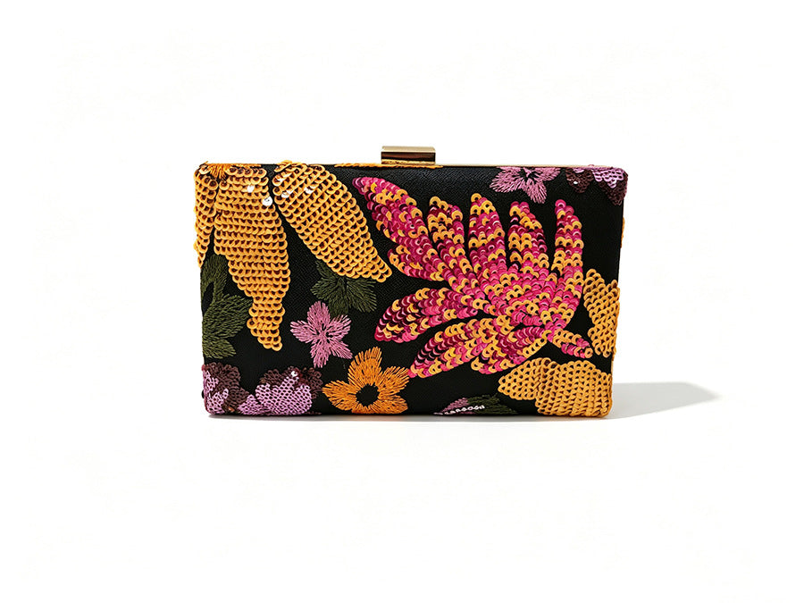Women’s Square Sequins Clutch Bag With Top Handle, Polyester Evening Bag Featuring Shiny Sequins