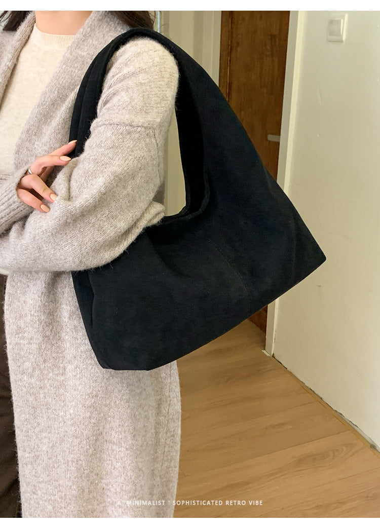 Solid Color PU Leather Bucket Underarm Bag For Women With Sewing Thread Detail, Perfect For Winter