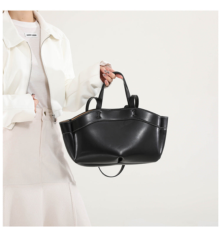Women's PU Leather Bucket Tote Bag With Sewing Thread Detail, Top Handle, Perfect For Autumn And Winter