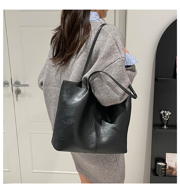 Square PU Leather Tote Bag For Women Featuring Sewing Thread Detail And Top Handle, Ideal For Autumn Use