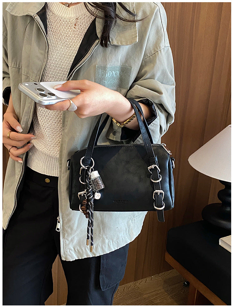 Splicing Pillow Shape Bag In PU Leather With Sewing Thread Detail, Featuring Top Handle, Perfect For Autumn And Winter