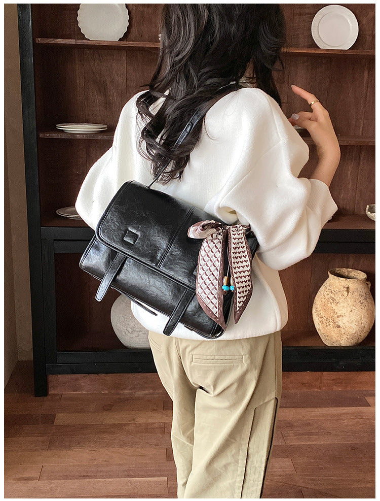 Women’s Square Splicing Messenger Bag In PU Leather Featuring Sewing Thread With Single Shoulder Strap