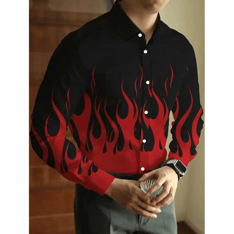 Casual Men's Long Sleeve Shirt With 3D Print Flowers Pattern In 4-Way Stretch Fabric Featuring Placket