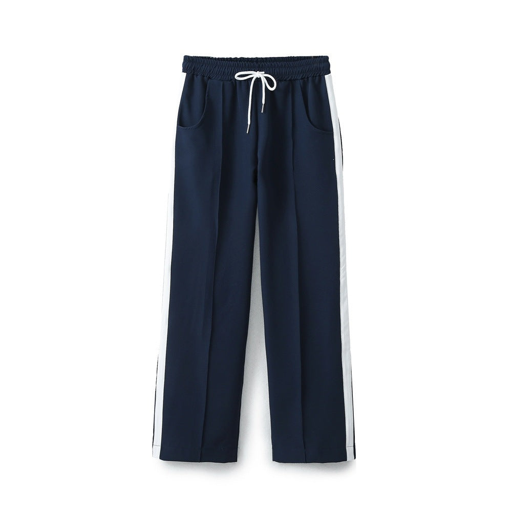 Stripe Jogging Pants 2 Pieces Set With Side Stripe Detail, Casual Streetwear Pant Co-ord Set In Elastane