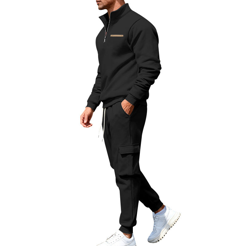 Men's Casual Trousers Sweater Set With Elastic Waist, White Sweatshirt & Hoodie Co-ord Set In Polyester