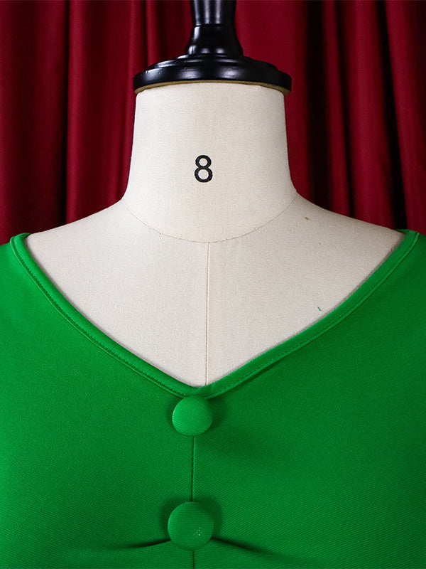 Bodycon Mermaid Pleated Solid Color Zipper V-Neck Midi Dresses