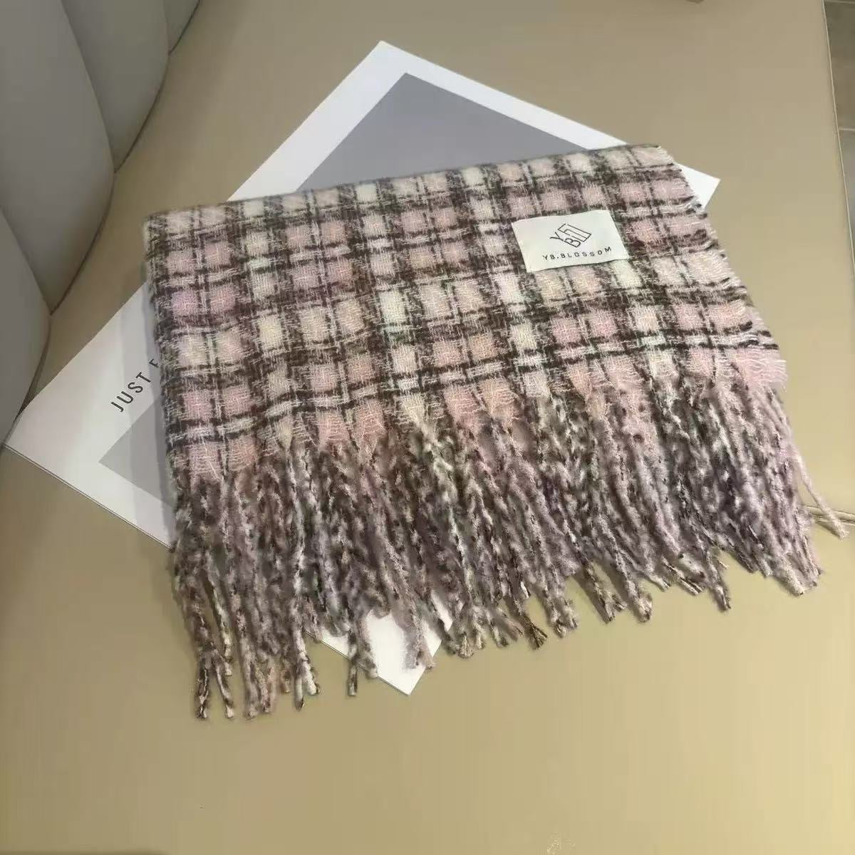 Bufanda Unisex De Poliéster Con Patrón Enrejado En Azul, Ideal Para Otoño E Invierno