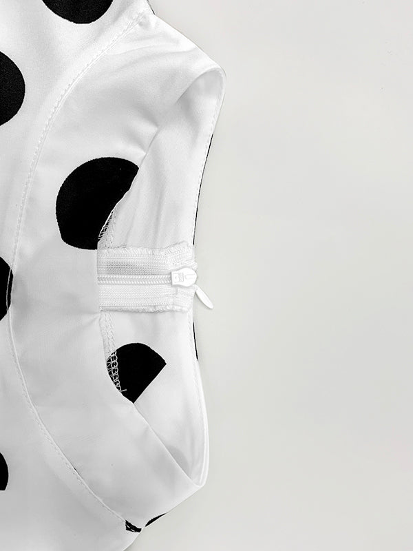 High Waisted Sleeveless Polka-Dot Mock Neck Jumpsuits