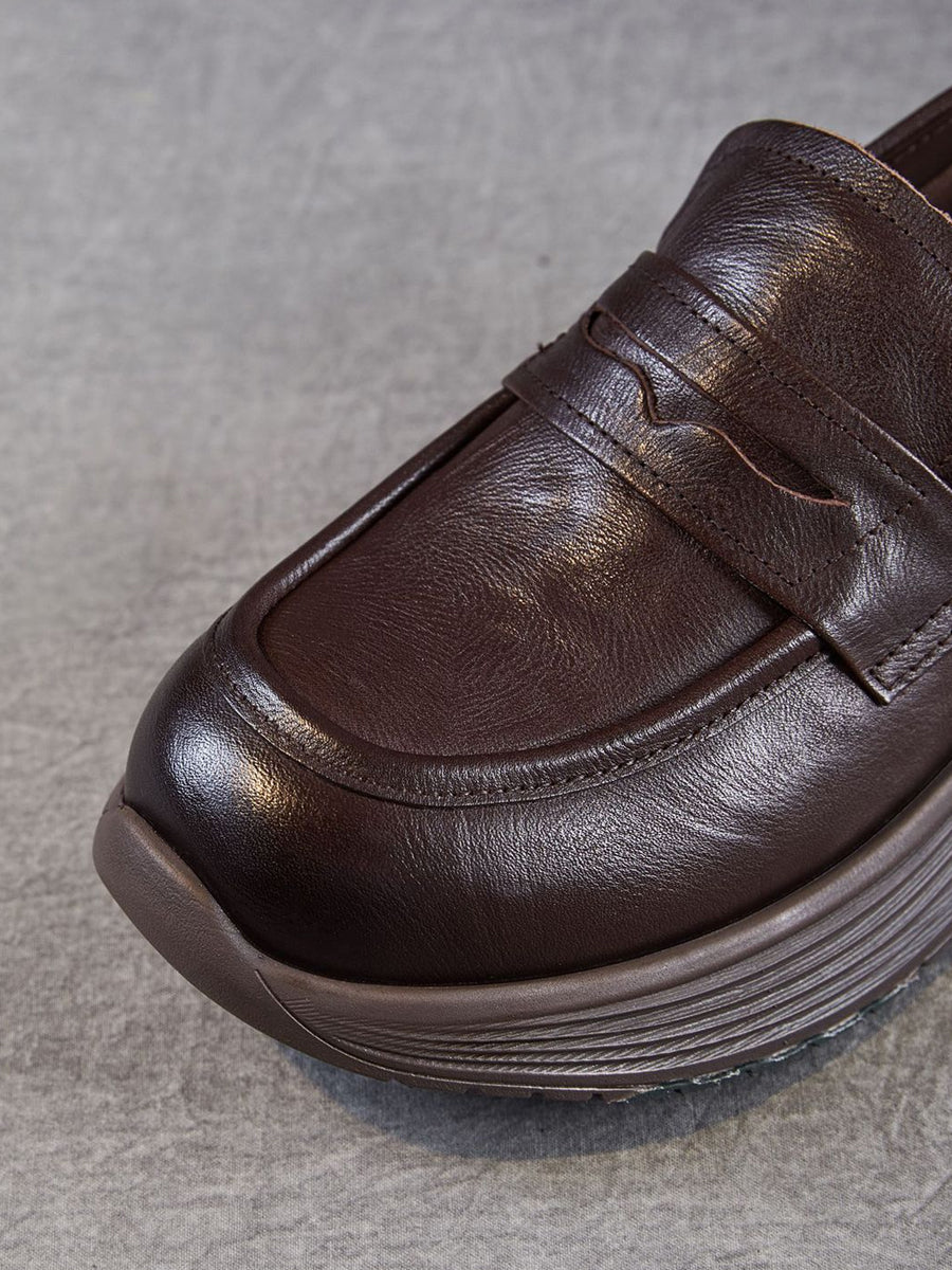 Women Vintage Genuine Leather Platform Shoes