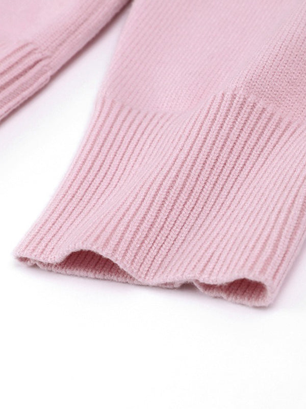 Long Sleeves Loose Solid Color Split-Joint Round-Neck Sweater Tops