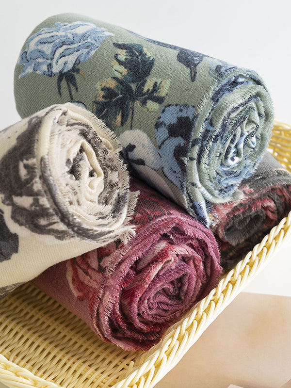 Flower Print Keep Warm Tasseled Shawl&Scarf