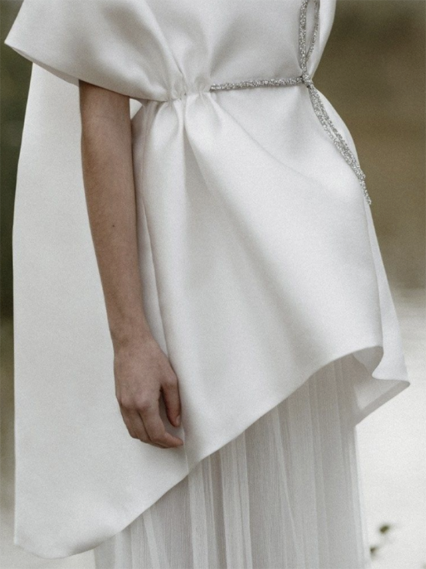 High-low Loose Tied Waist Round-neck Blouses