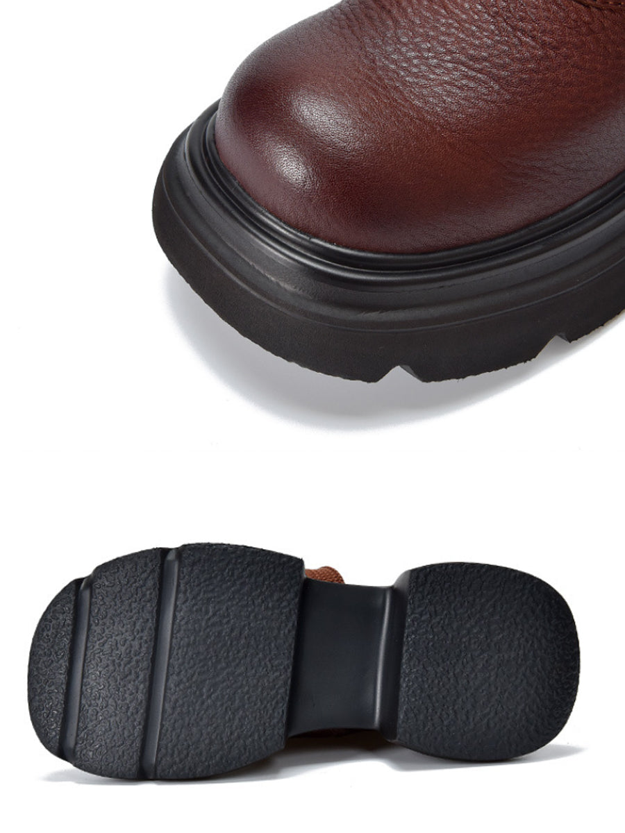Women Vintage Genuine Leather Strap Platform Boots