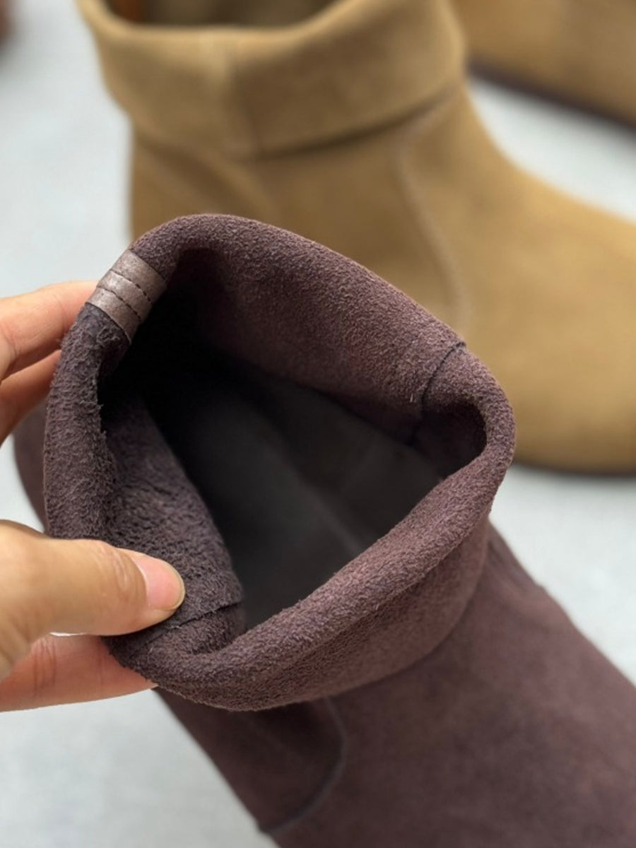 Women Vintage Autumn Suded Leather Flat Boots