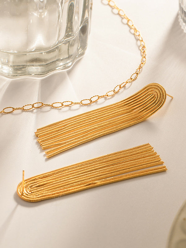 Solid Color Tasseled Drop Earrings Earrings Accessories