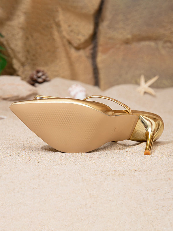 Pointed-Toe Shiny Split-Joint Pumps Sandals