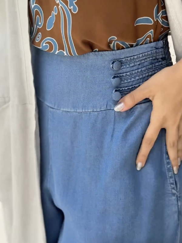 Loose Wide Leg Solid Color Split-Joint Jean Pants Bottoms Trousers