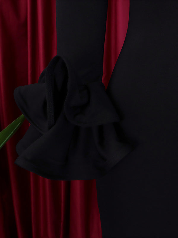 Bodycon Flared Sleeves Falbala Solid Color Split-side Off-the-shoulder Maxi Dresses