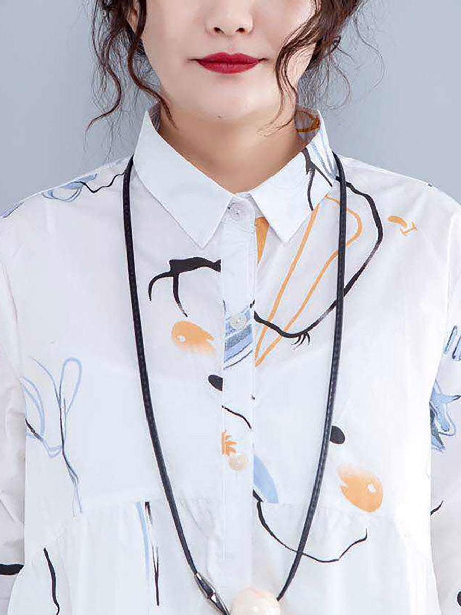 Plus Size Printed Single Breasted Polo Collar Shirt