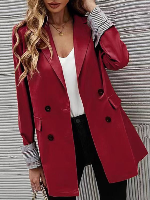 Long Sleeves Loose Buttoned Pockets Split-Joint Notched Collar Blazer Outerwear