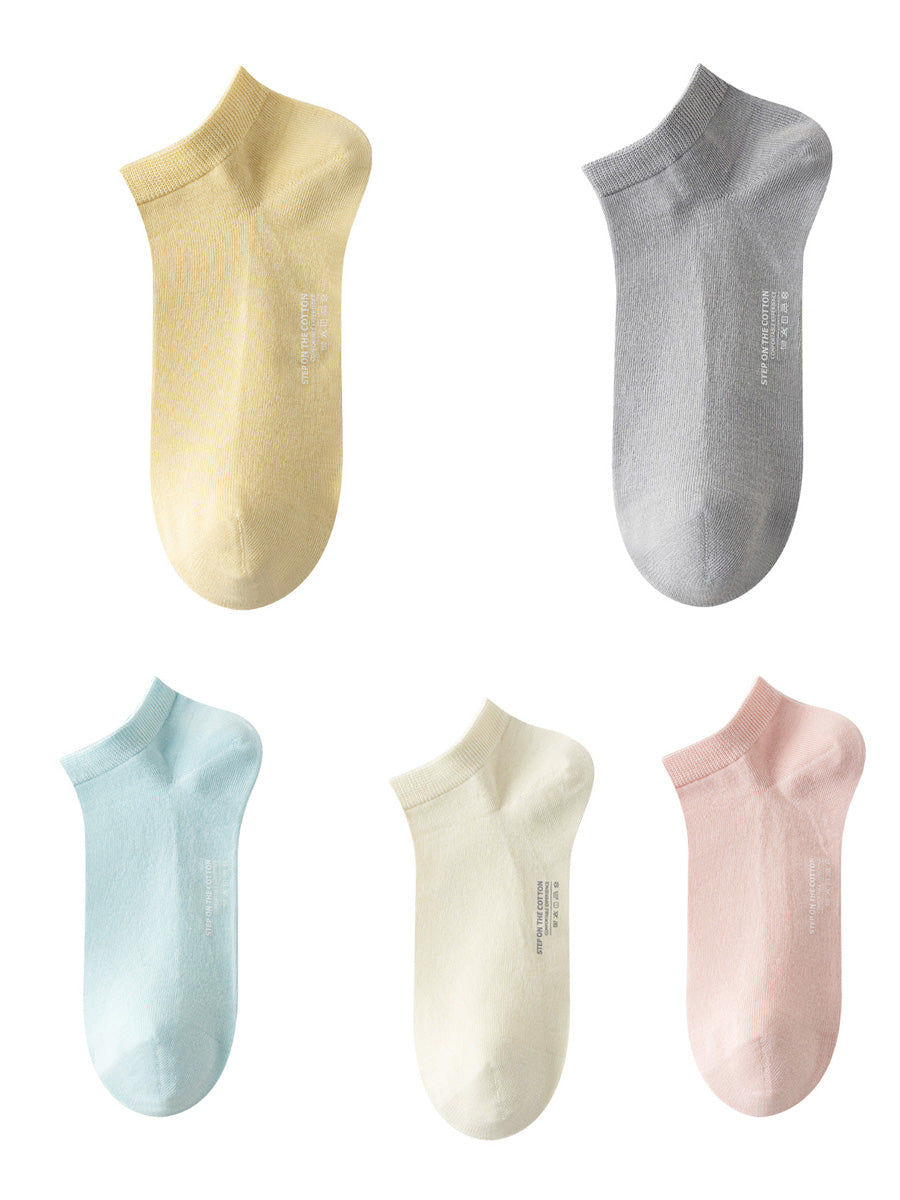 5 Pairs Women Summer Pure Color Cotton Socks