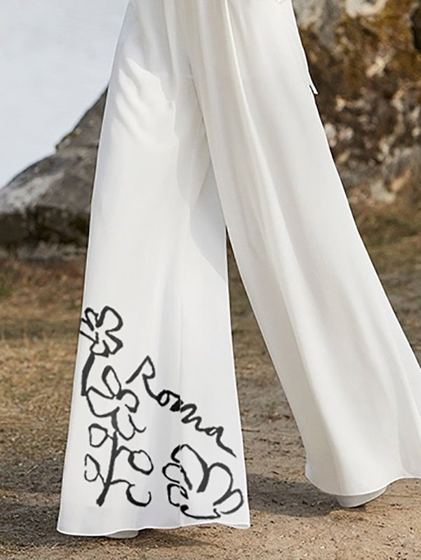 Half Sleeves High Waisted Flower Print Pleated Pockets Deep V-Neck Jumpsuits