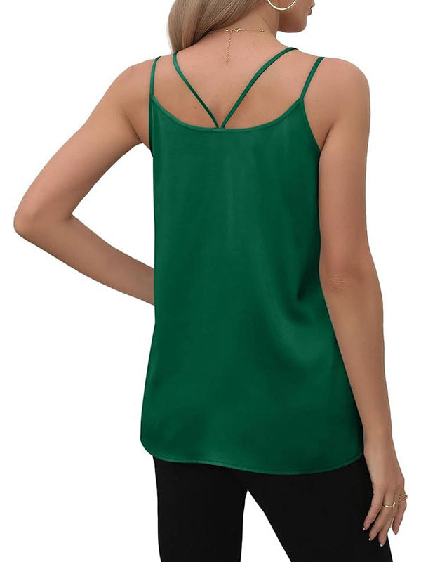 Loose Sleeveless Solid Color Spaghetti-Neck Vest Top