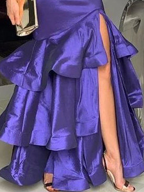 A-Line Loose Layered Solid Color Split-Side Skirts Bottoms