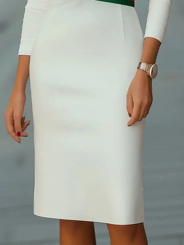 High Waisted Long Sleeves Contrast Color Split-Joint Mock Neck Midi Dresses