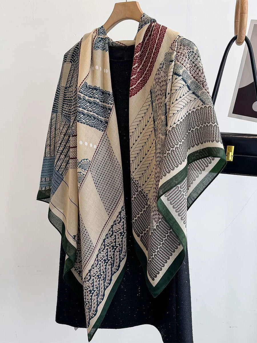Striped Leaves Print Shawl&Scarf