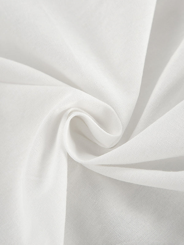 Solid Color Puff Sleeves Split-Joint Stand Collar Blouses + Pleated High Waisted Skirts Two Pieces Set