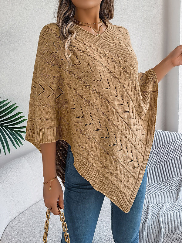 Half Sleeves Loose Solid Color V-Neck Cape