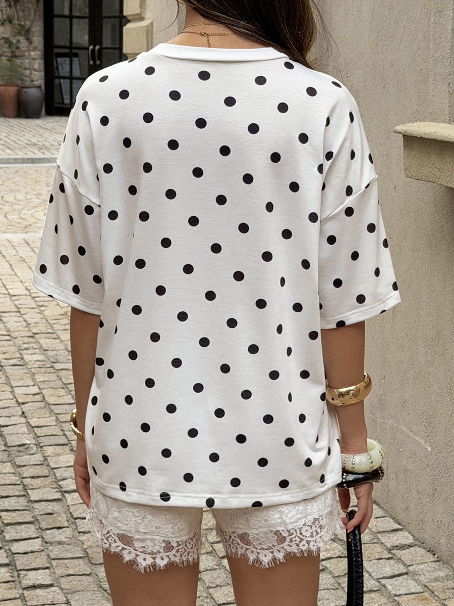 Polka Dot Short Sleeves Bloomers Round-neck T-Shirts Tops