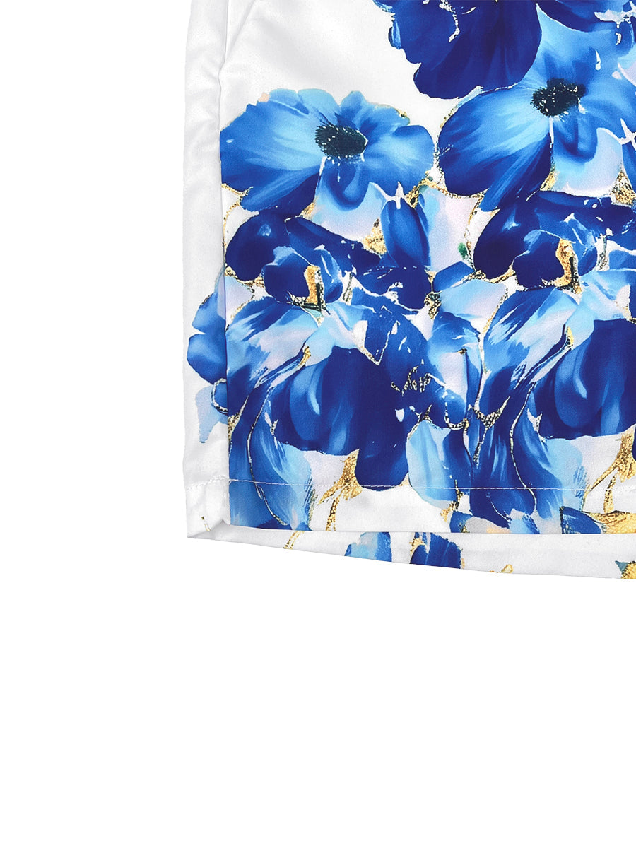 Loose Wide Leg Flower Print Pockets Shorts Bottoms