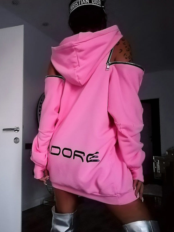 Stylish Off-The-Shoulder Letter Print Loose Hoodies&Sweatshirts Tops