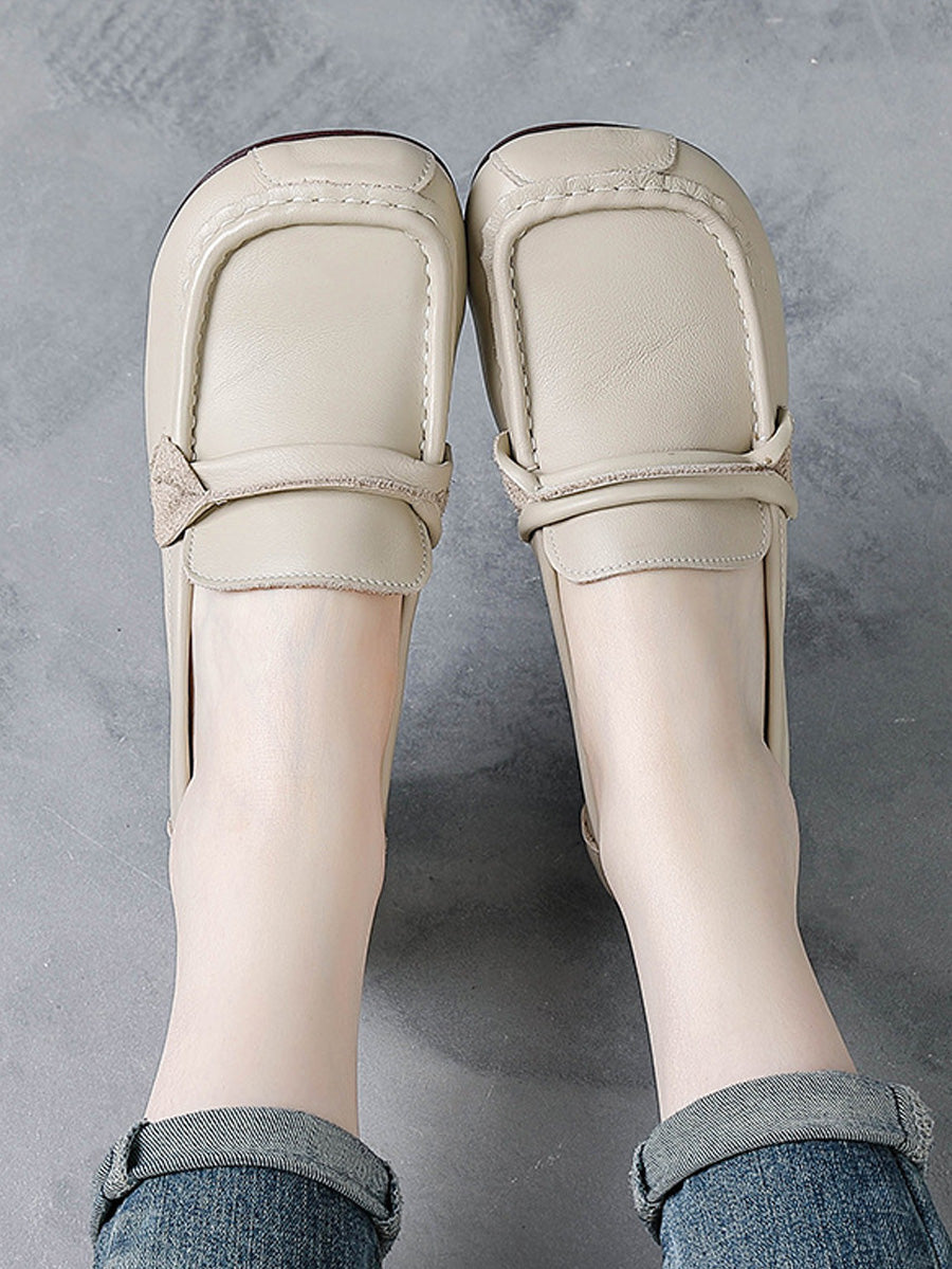 Women Spring Retro Genuine Leather Low Heel Shoes