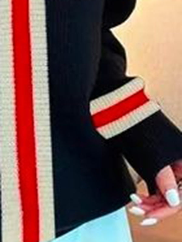 Long Sleeves Loose Split-Joint Striped High Neck Sweater Tops