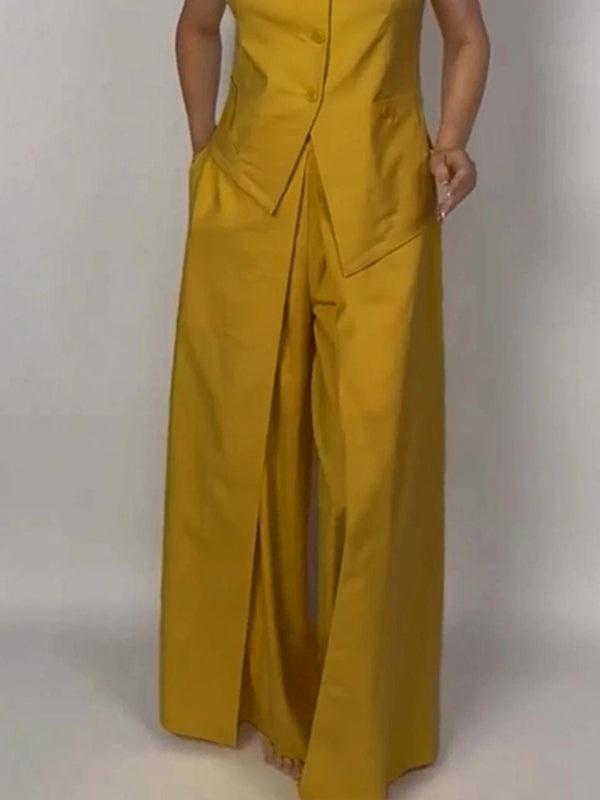 Loose Wide Leg Pockets Solid Color Pants Trousers