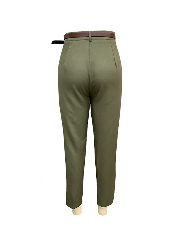 High Waisted Loose Buttoned No Belt Pleated Pockets Suit Pants