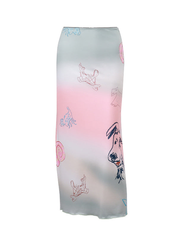 Bodycon Animal Printed Gradient Split-Joint Skirts Bottoms
