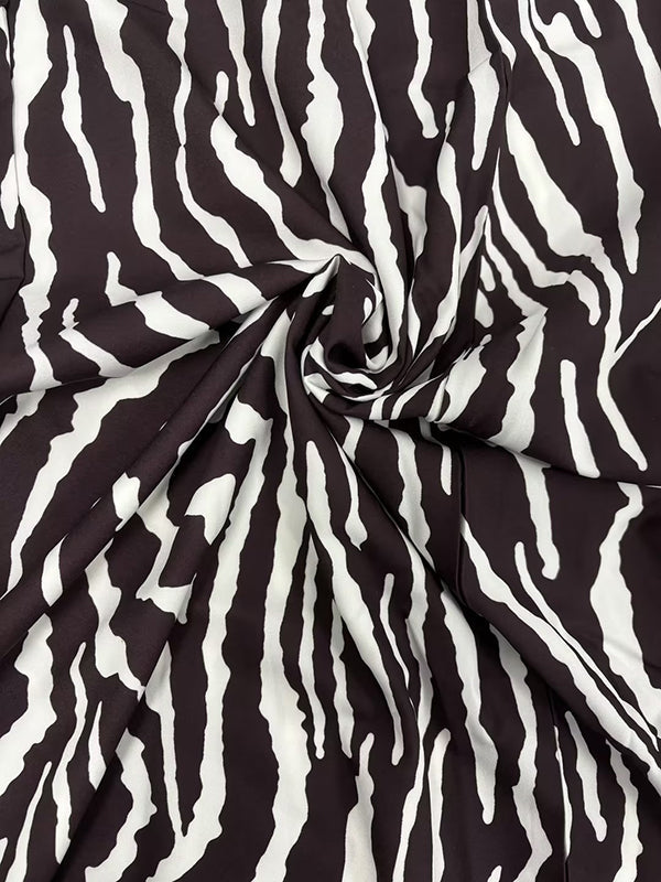 Long Sleeves Split-Toe Zebra Printed Round-Neck Maxi Dresses