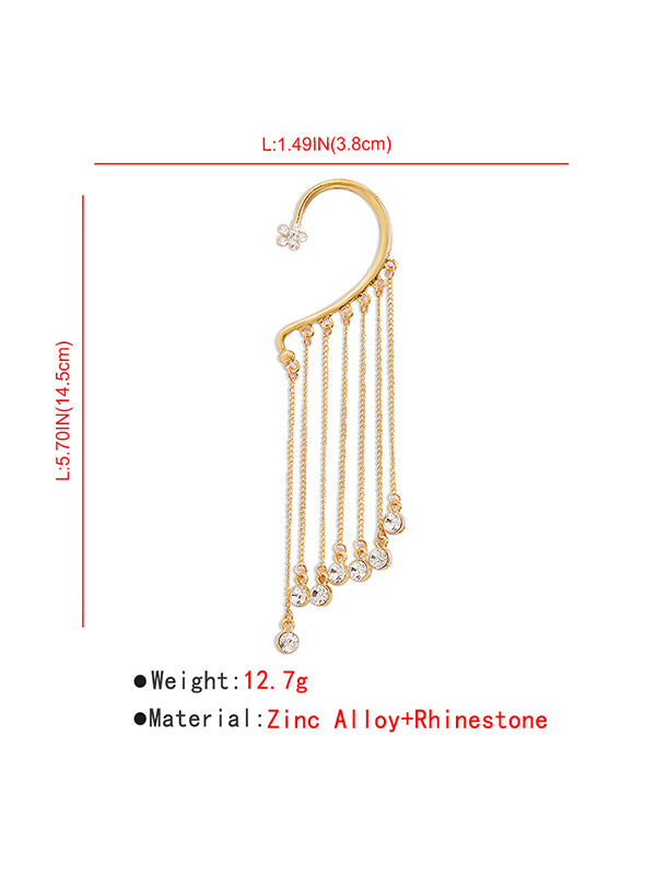 Flower Shape Hollow Rhinestone Tasseled Earhook Accessories
