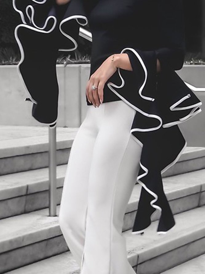 Flared Sleeves Long Sleeves Asymmetric Round-Neck Blouses&Shirts Tops